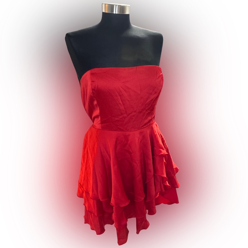 NWOT Lucy in the Sky Red Strapless Tiered Ruffle Mini Dress XL
